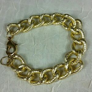 Gold Plated 20mm Textured Curb Chain Bracelet Unisex Celebrity Inspired Designer